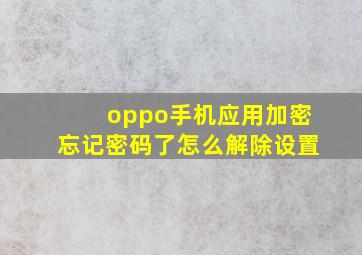 oppo手机应用加密忘记密码了怎么解除设置