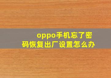 oppo手机忘了密码恢复出厂设置怎么办