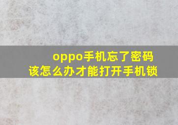 oppo手机忘了密码该怎么办才能打开手机锁