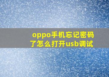 oppo手机忘记密码了怎么打开usb调试