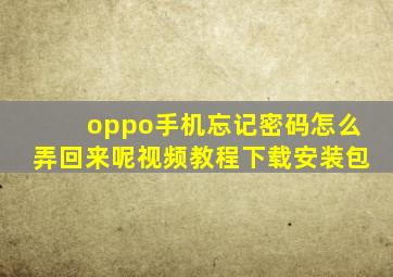 oppo手机忘记密码怎么弄回来呢视频教程下载安装包