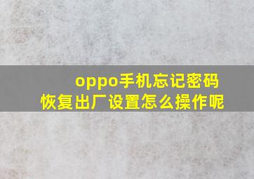 oppo手机忘记密码恢复出厂设置怎么操作呢