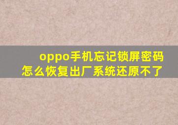 oppo手机忘记锁屏密码怎么恢复出厂系统还原不了