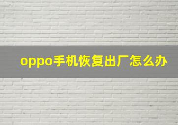 oppo手机恢复出厂怎么办