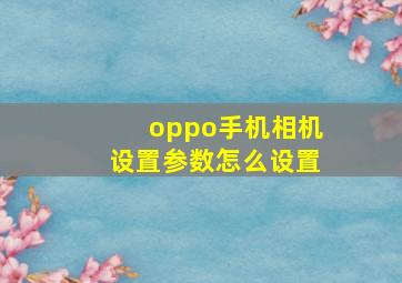 oppo手机相机设置参数怎么设置