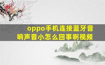 oppo手机连接蓝牙音响声音小怎么回事啊视频