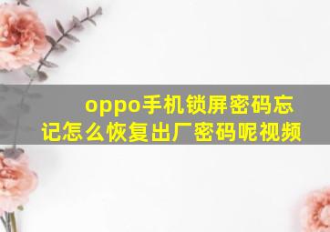 oppo手机锁屏密码忘记怎么恢复出厂密码呢视频