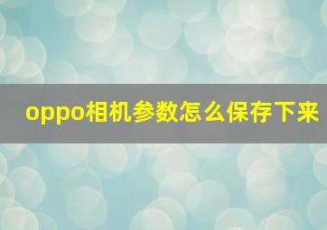 oppo相机参数怎么保存下来