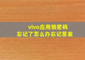 vivo应用锁密码忘记了怎么办忘记答案