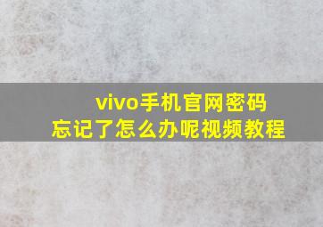 vivo手机官网密码忘记了怎么办呢视频教程