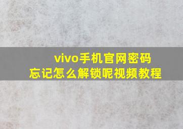 vivo手机官网密码忘记怎么解锁呢视频教程