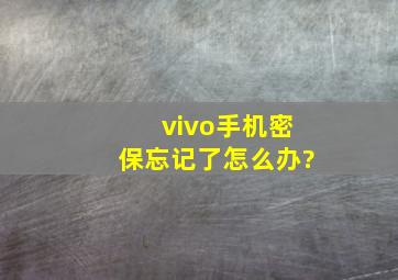 vivo手机密保忘记了怎么办?