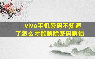 vivo手机密码不知道了怎么才能解除密码解锁