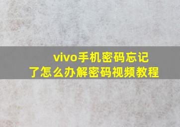 vivo手机密码忘记了怎么办解密码视频教程