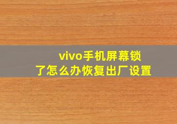 vivo手机屏幕锁了怎么办恢复出厂设置