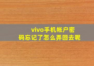 vivo手机帐户密码忘记了怎么弄回去呢