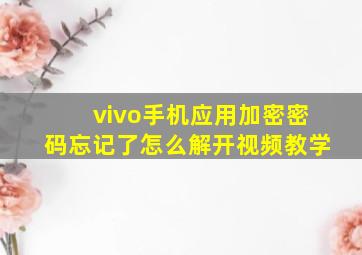 vivo手机应用加密密码忘记了怎么解开视频教学