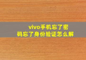 vivo手机忘了密码忘了身份验证怎么解