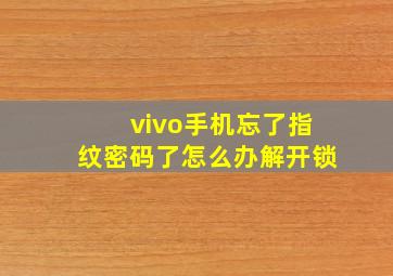 vivo手机忘了指纹密码了怎么办解开锁