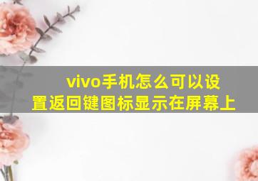 vivo手机怎么可以设置返回键图标显示在屏幕上