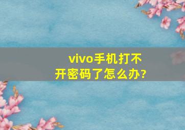 vivo手机打不开密码了怎么办?