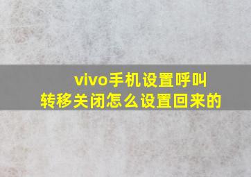 vivo手机设置呼叫转移关闭怎么设置回来的