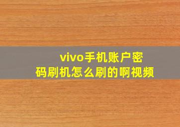 vivo手机账户密码刷机怎么刷的啊视频